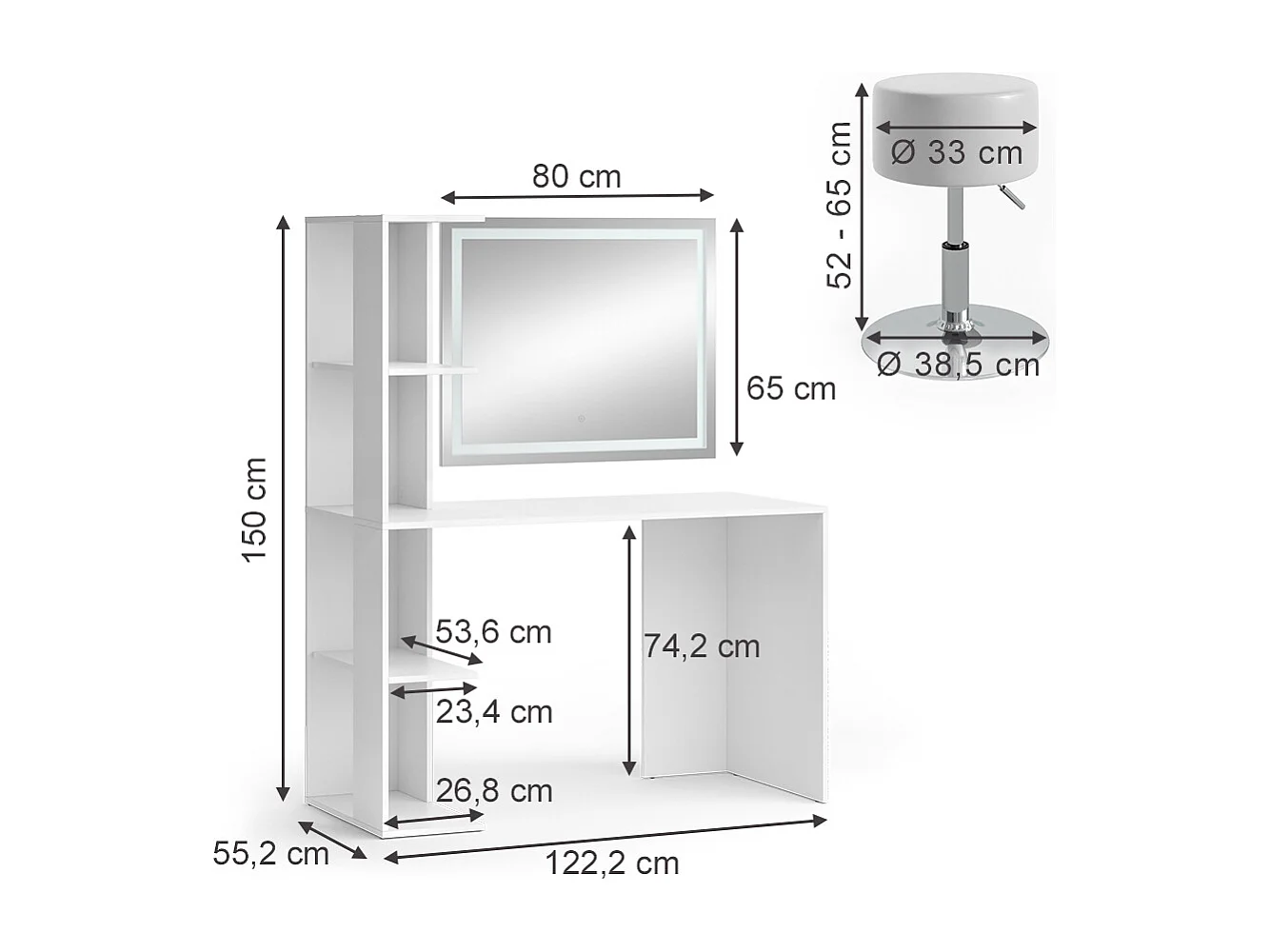 Vanity table blanc 122.2x55.2x75.8 tower