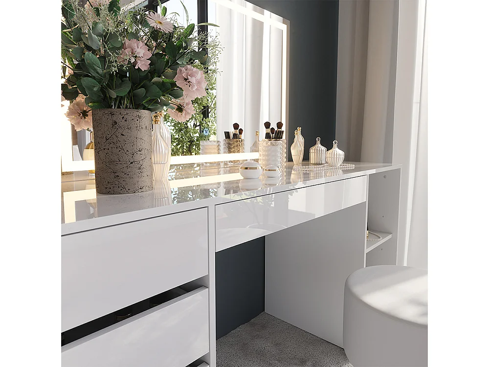 Penteadeira branco/branco brilhante 158.2x50.1x76 sherry