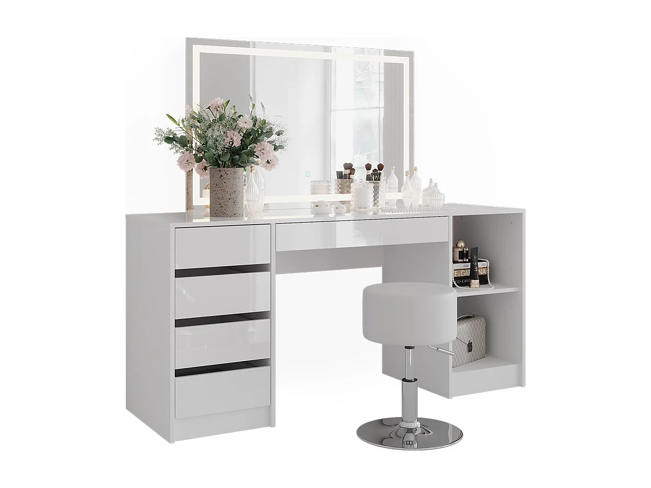 Penteadeira branco/branco brilhante 158.2x50.1x76 sherry