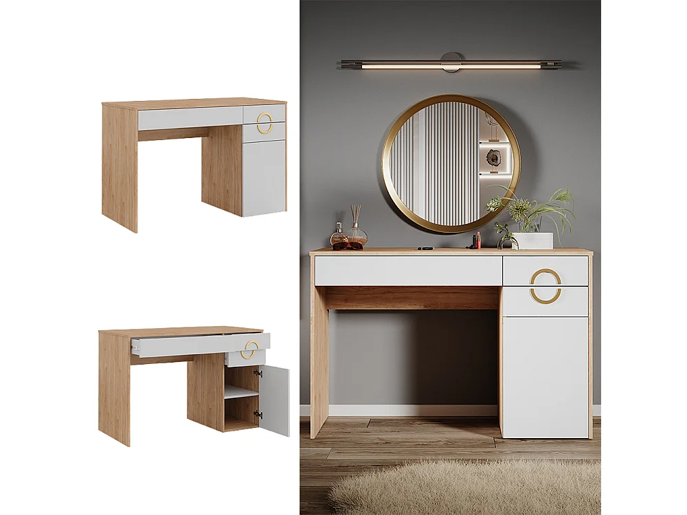 Mesa de maquillaje rockford hickory natural 115x55x76.4 adela