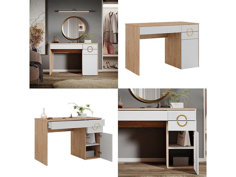 Mesa de maquillaje rockford hickory natural 115x55x76.4 adela