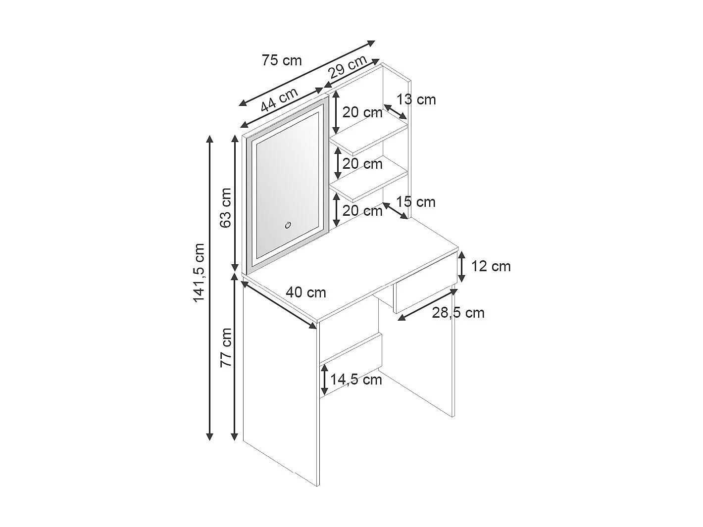 Coiffeuse blanc 75x40x141 dekos