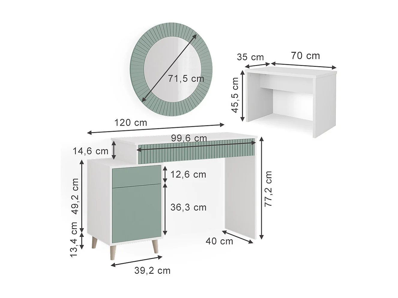 Tocador verde 120x40x77.2 arles