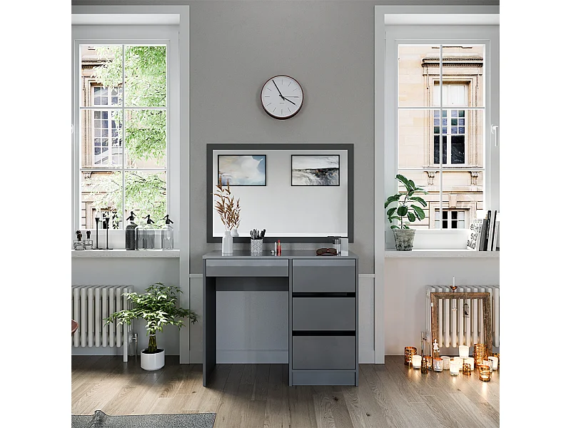 Mesa de maquillaje gris alto brillo 90x40x75 sherry