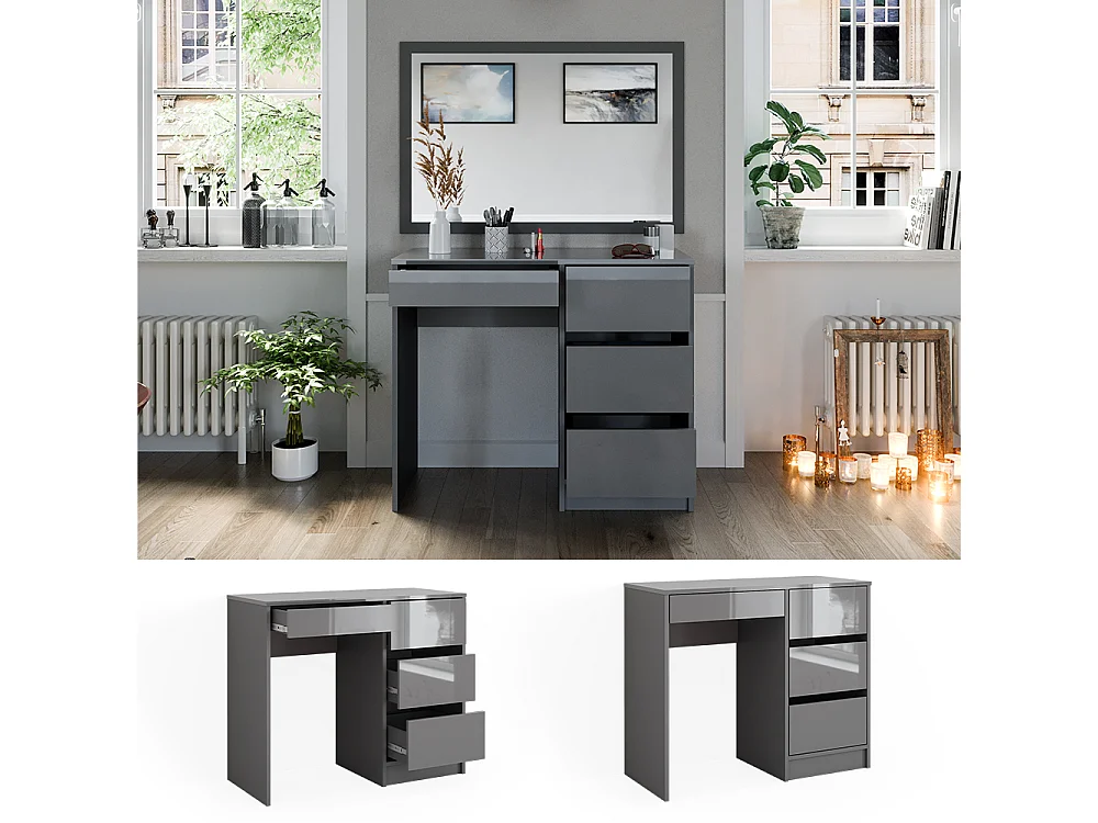 Mesa de maquillaje gris alto brillo 90x40x75 sherry