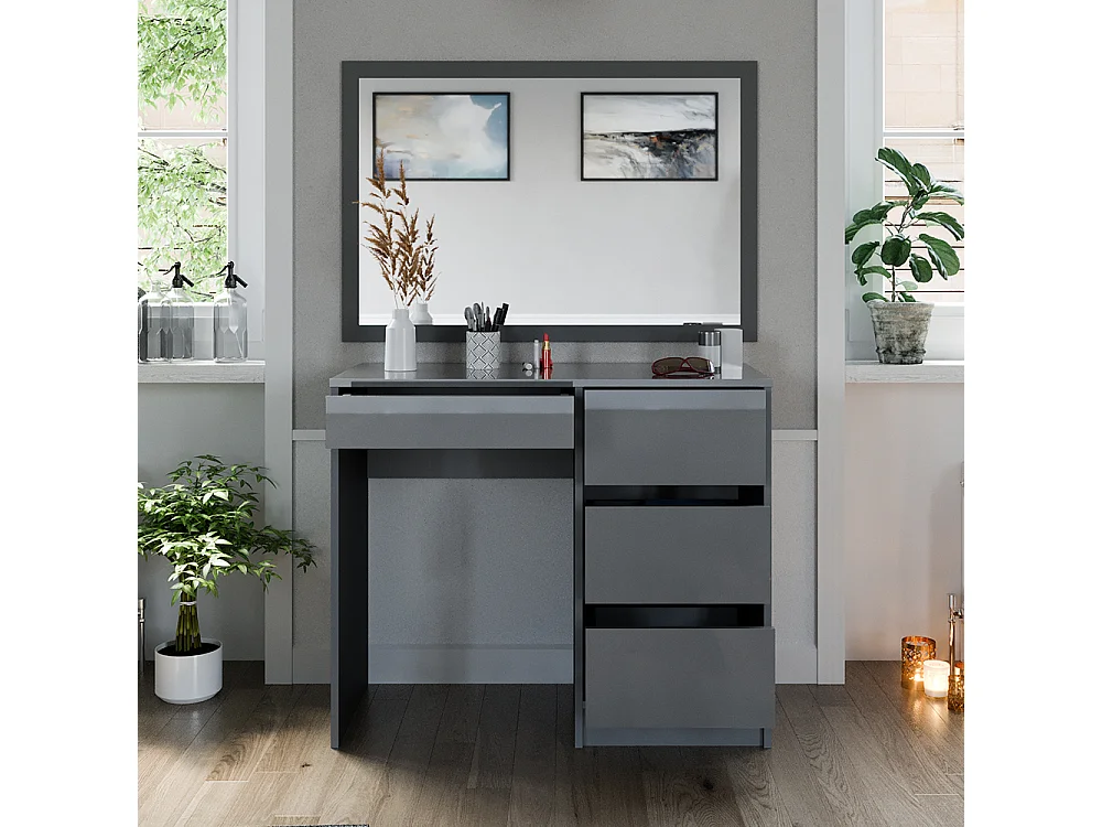 Mesa de maquillaje gris alto brillo 90x40x75 sherry