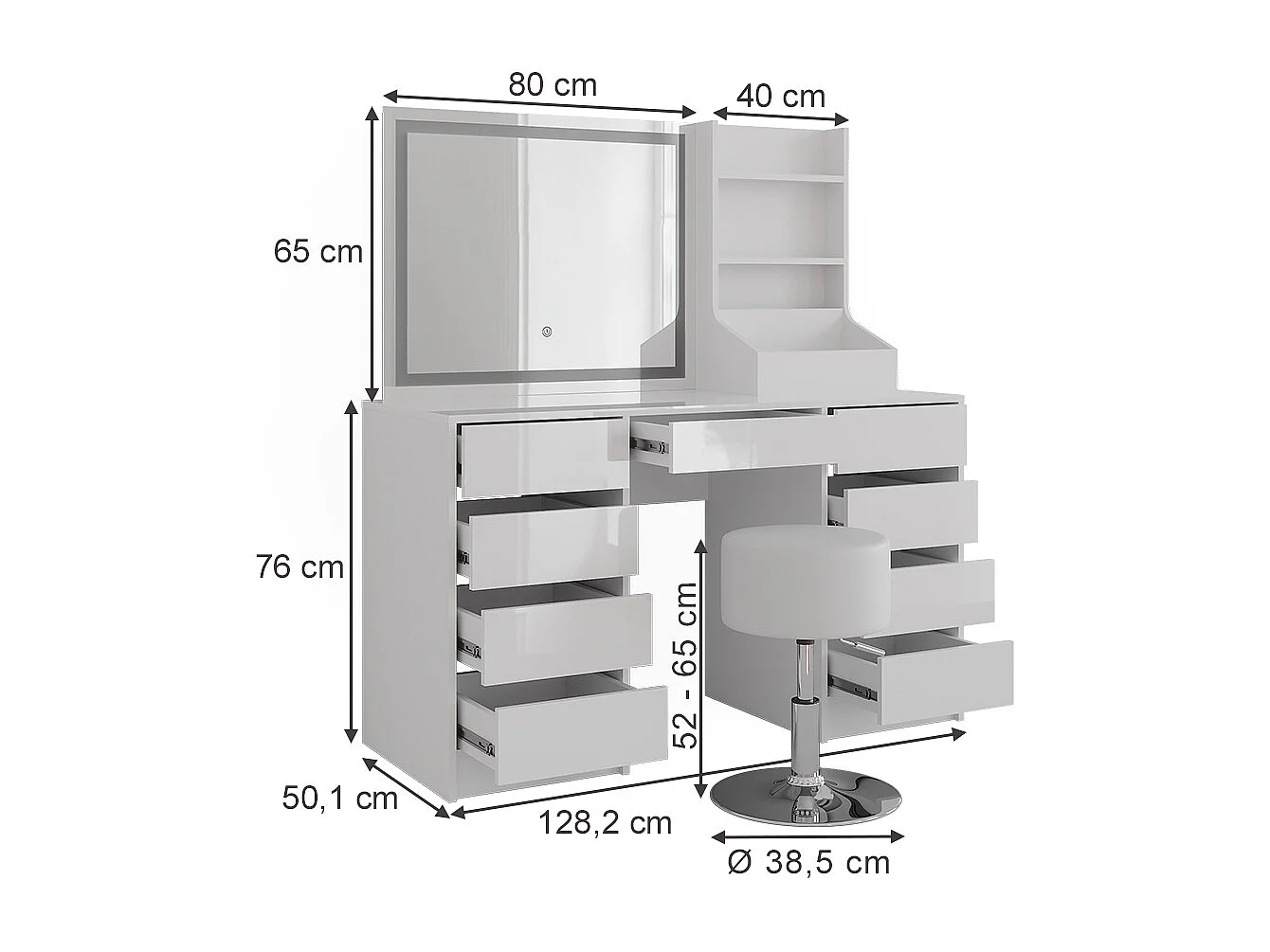 Vanity table white/white high gloss 128.2x50.1x76 sherry