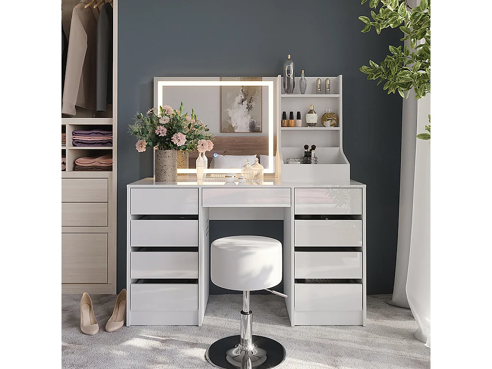 Vanity table white/white high gloss 128.2x50.1x76 sherry