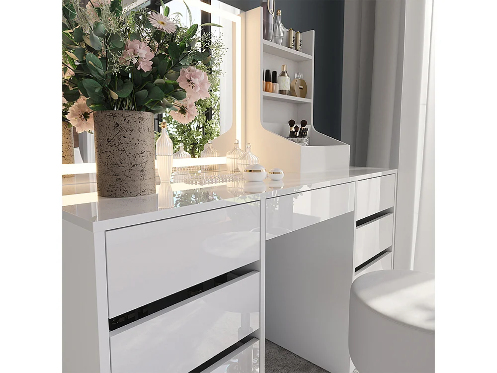 Vanity table white/white high gloss 128.2x50.1x76 sherry
