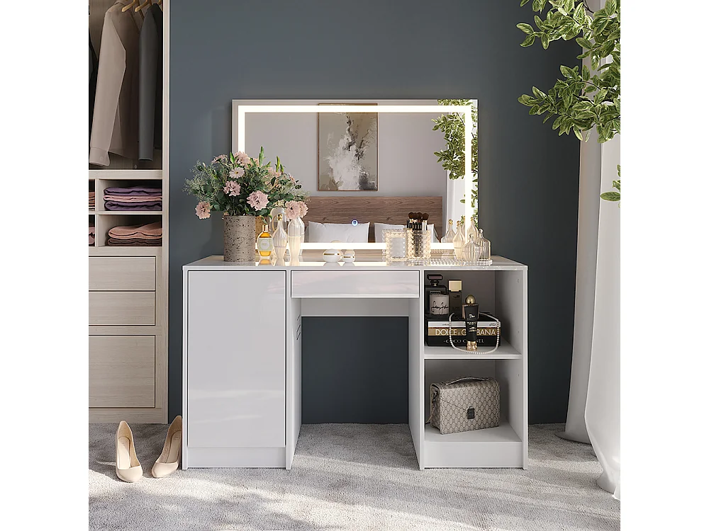 Schminktisch weiß/weiß hochglanz 128.2x50.1x76 sherry