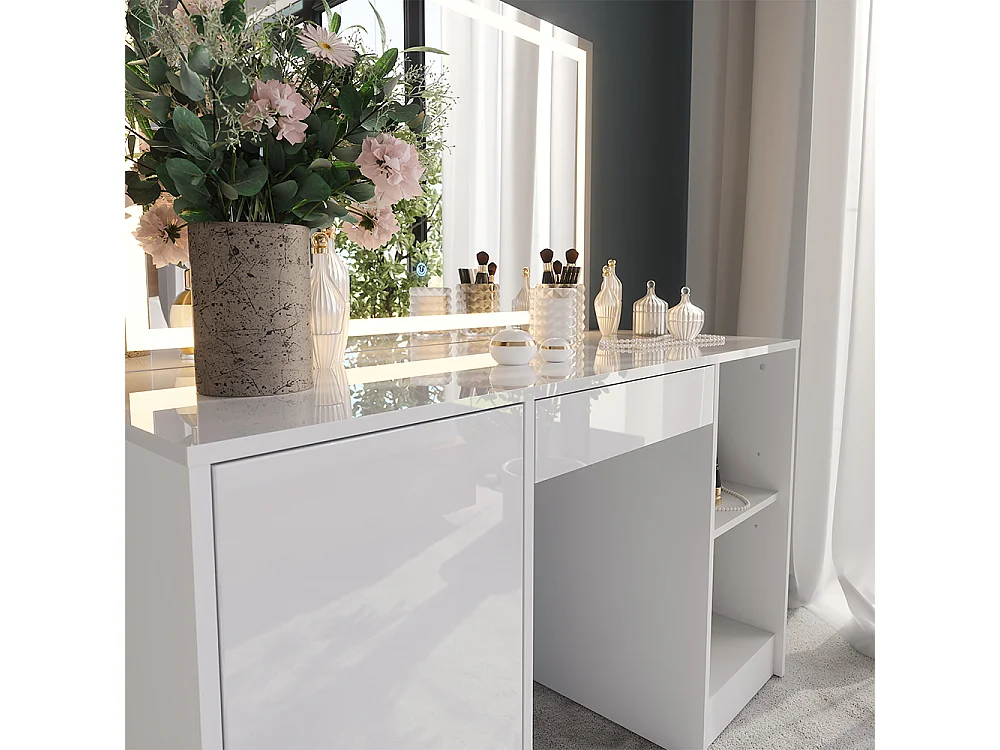 Schminktisch weiß/weiß hochglanz 128.2x50.1x76 sherry