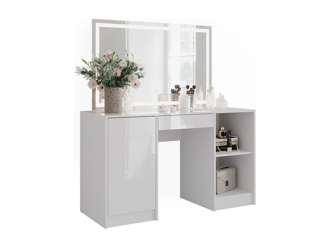 Schminktisch weiß/weiß hochglanz 128.2x50.1x76 sherry