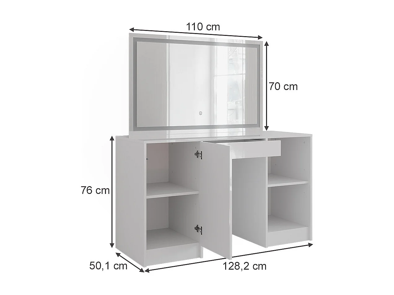 Schminktisch weiß/weiß hochglanz 128.2x50.1x76 sherry