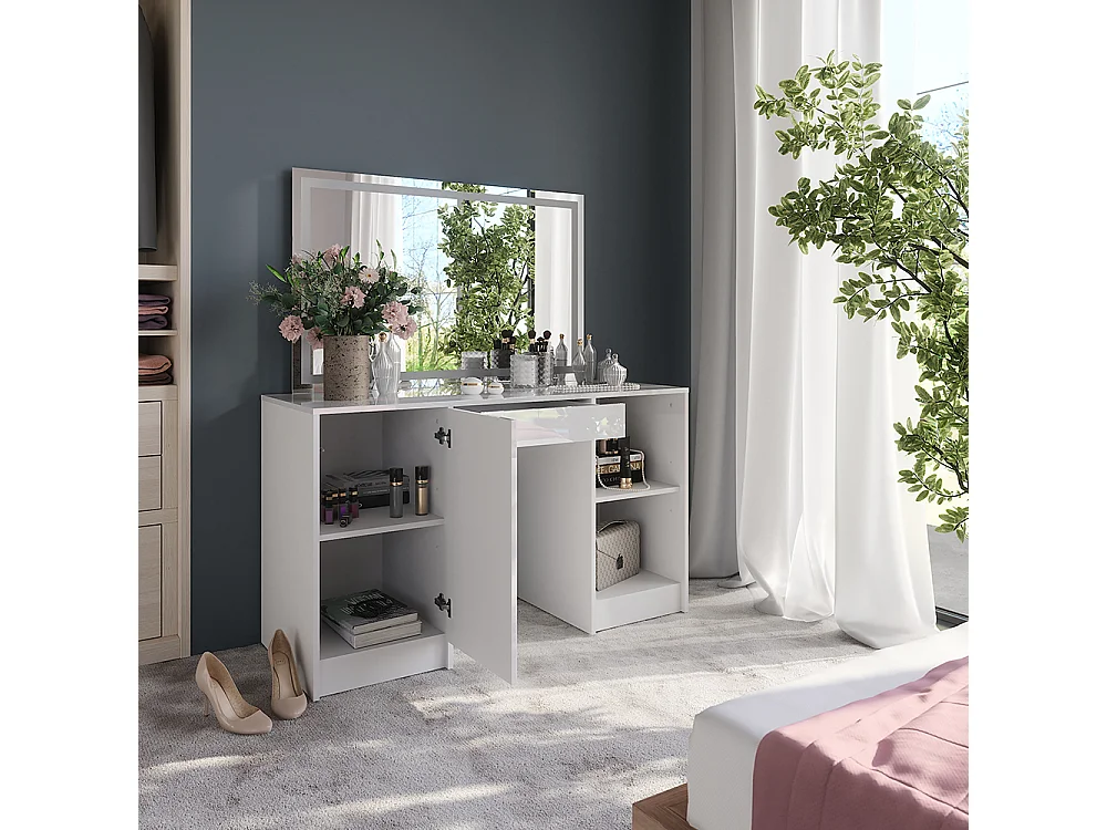 Schminktisch weiß/weiß hochglanz 128.2x50.1x76 sherry