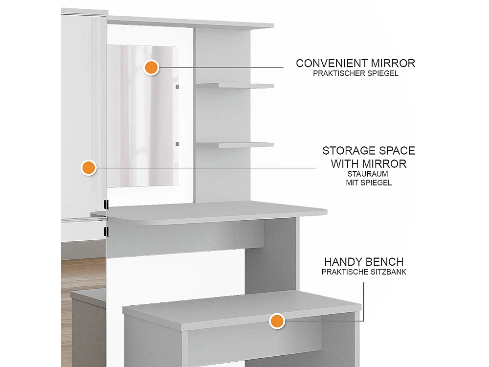 Coiffeuse blanc 123x33x141.2 jasmin