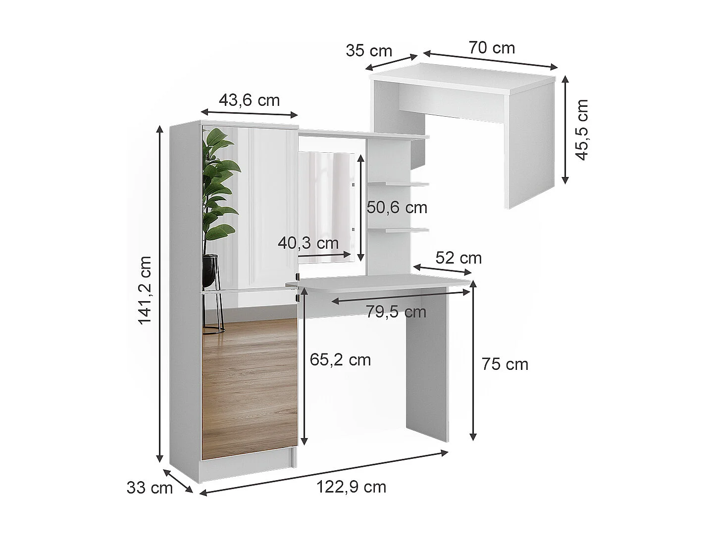 Toiletbord hvid 123x33x141.2 jasmin