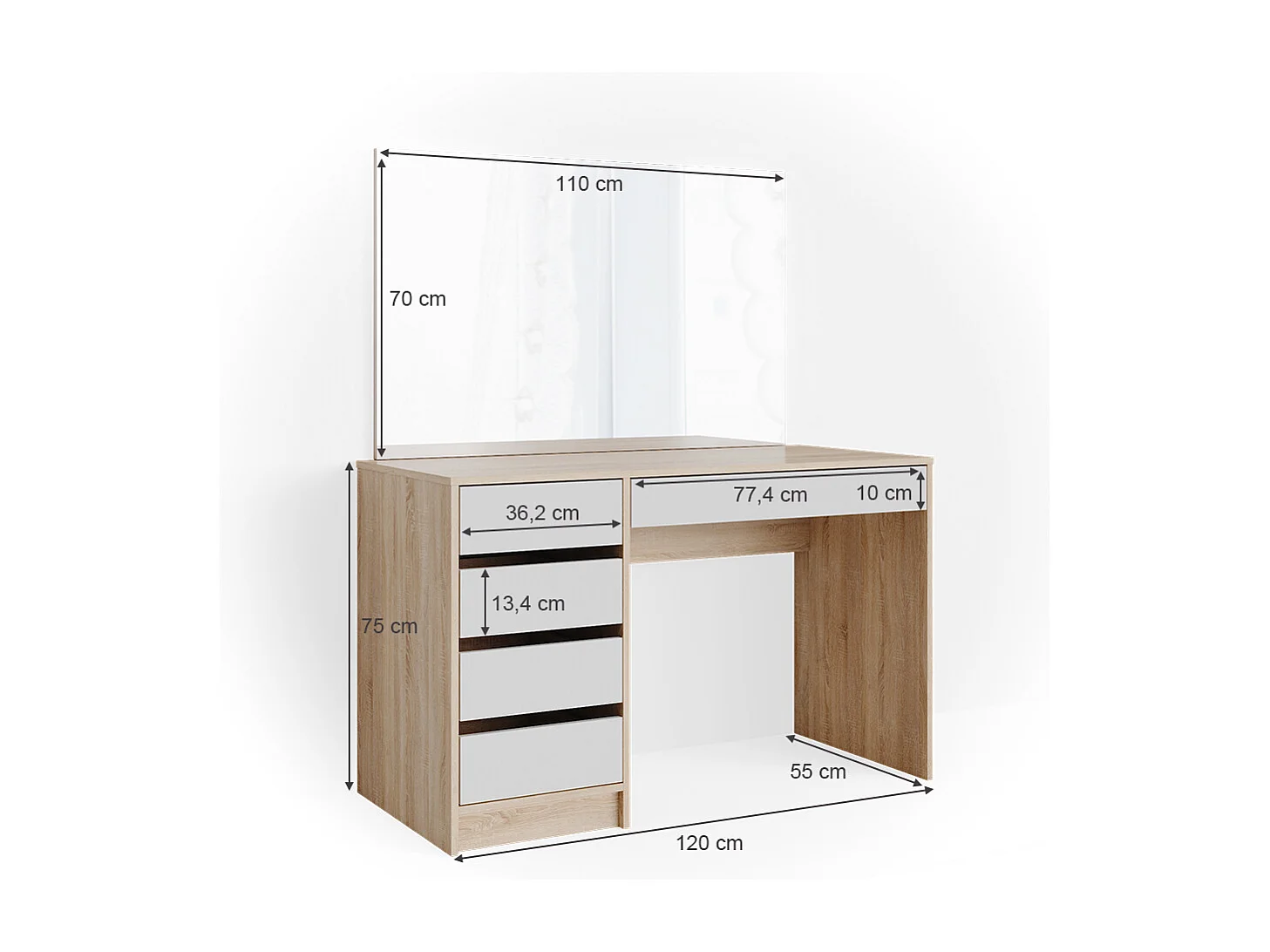 Vanity table white/sonoma 120x55x75 sherry