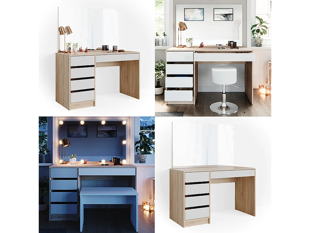 Vanity table white/sonoma 120x55x75 sherry