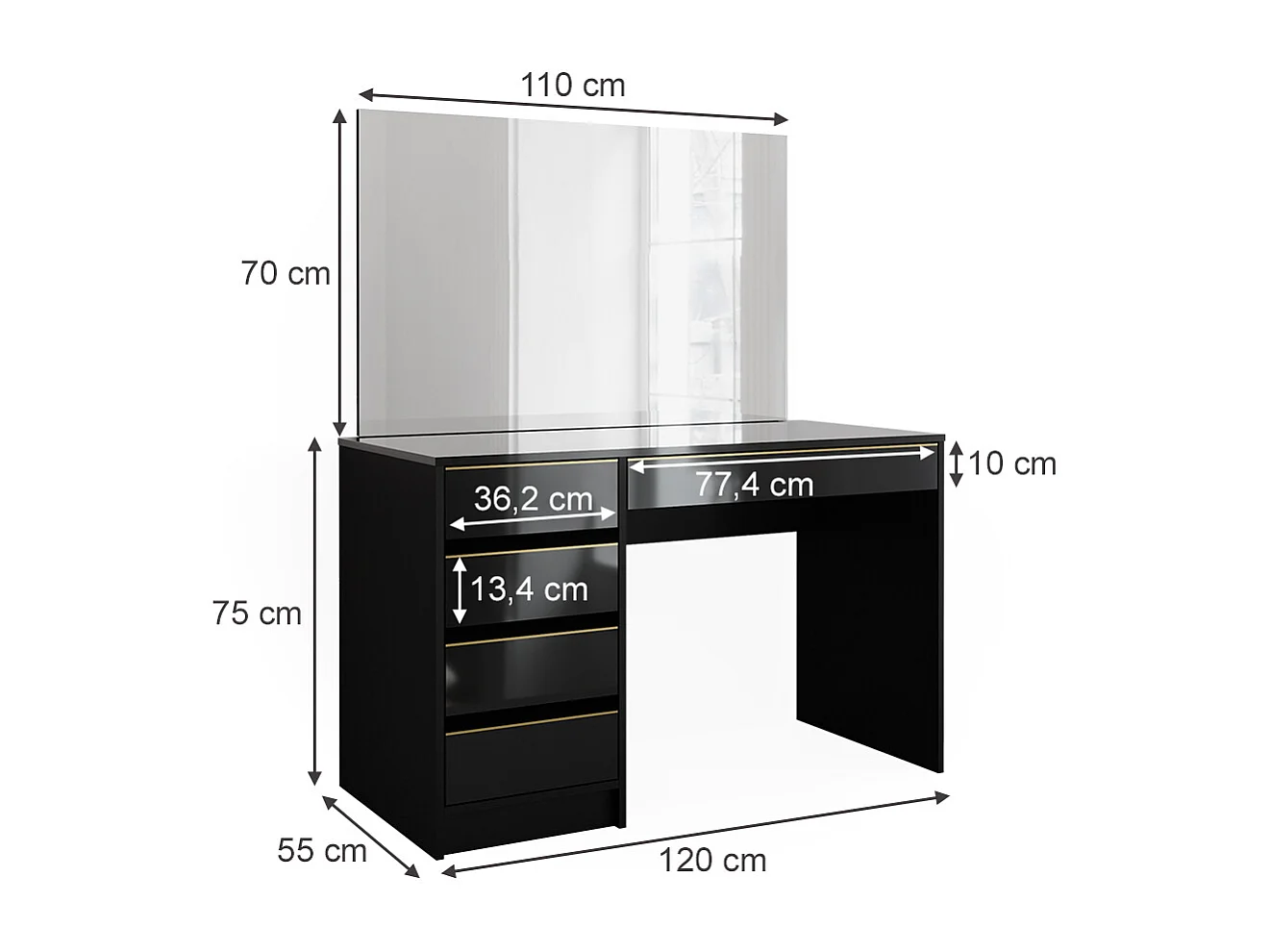 Coiffeuse noir/or 120x55x75 sherry