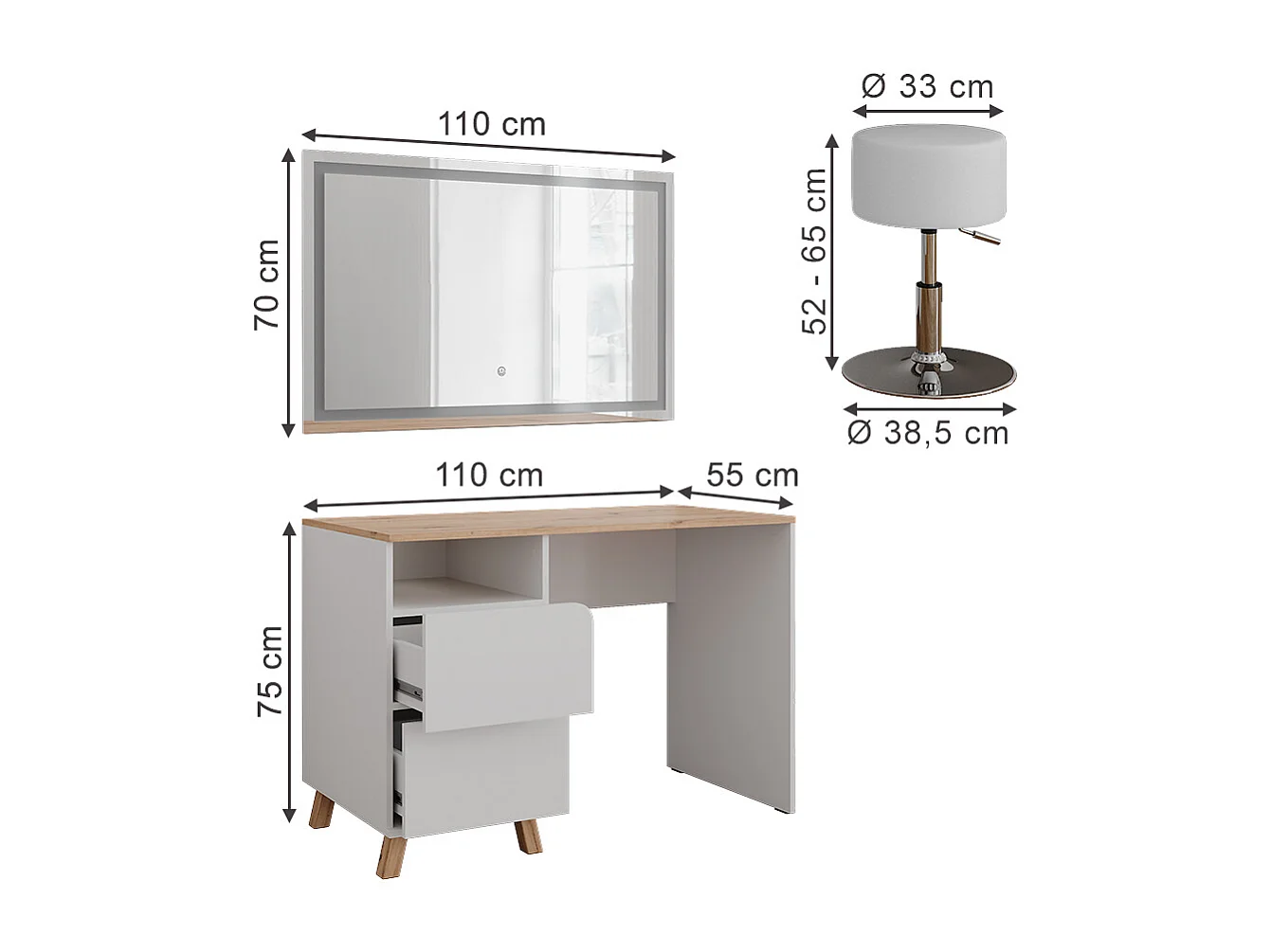 Vanity table white/artisan 110x55x75 karen