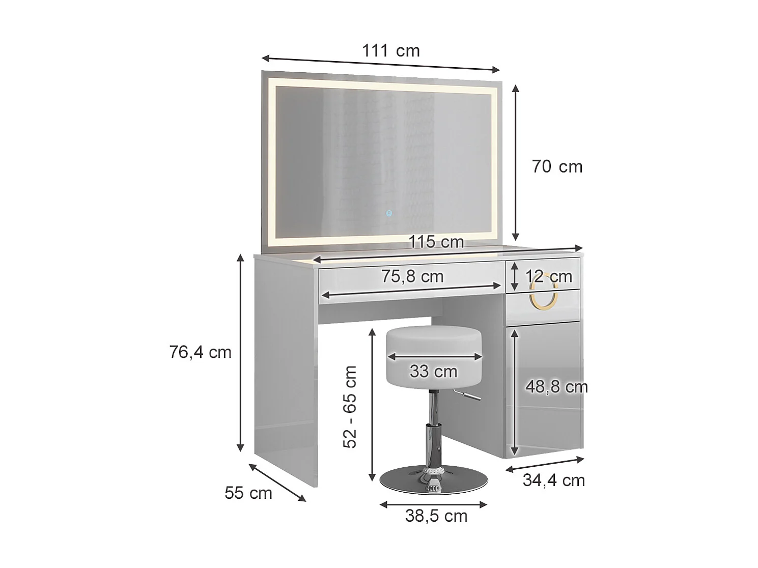 Vanity table white 115x55x76.4 adela