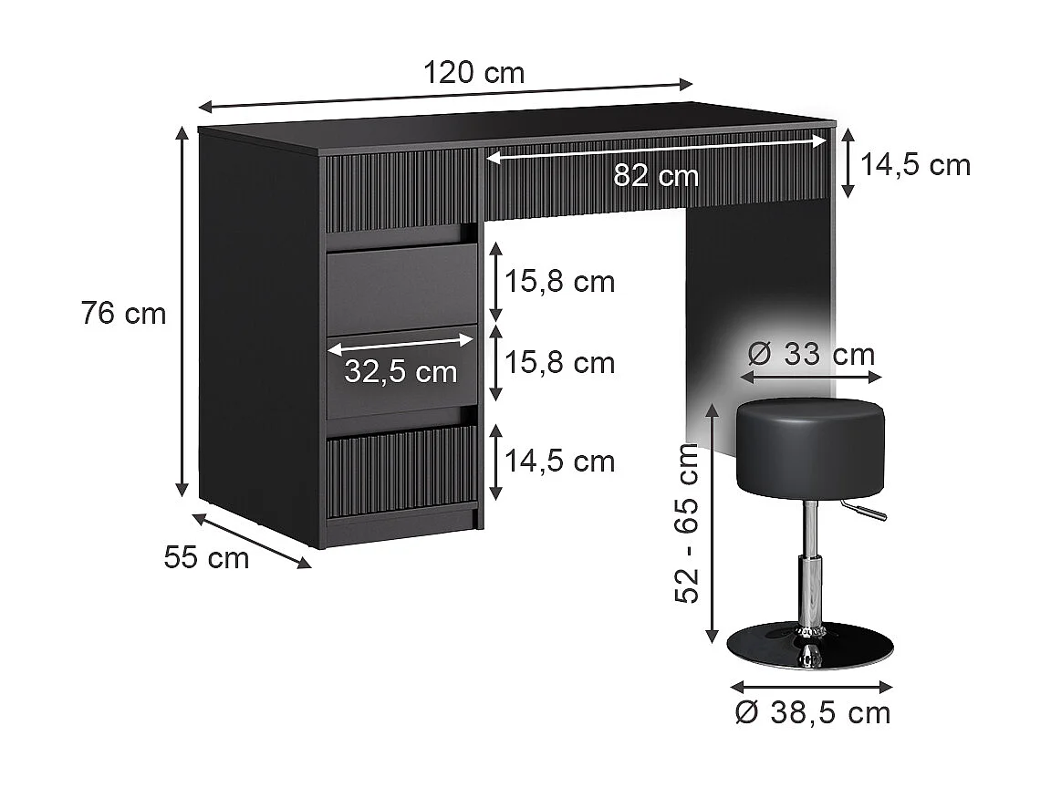 Tocador negro 120x55x76 omira