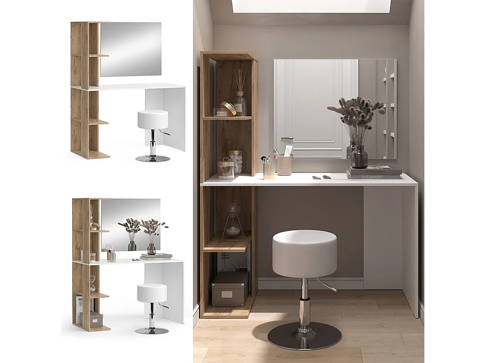 Coiffeuse blanc/sonoma 122.2x55.2x75.8 tower