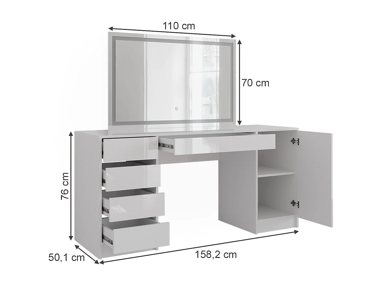 Coiffeuse blanc/blanc brillant 158.2x50.1x76 sherry
