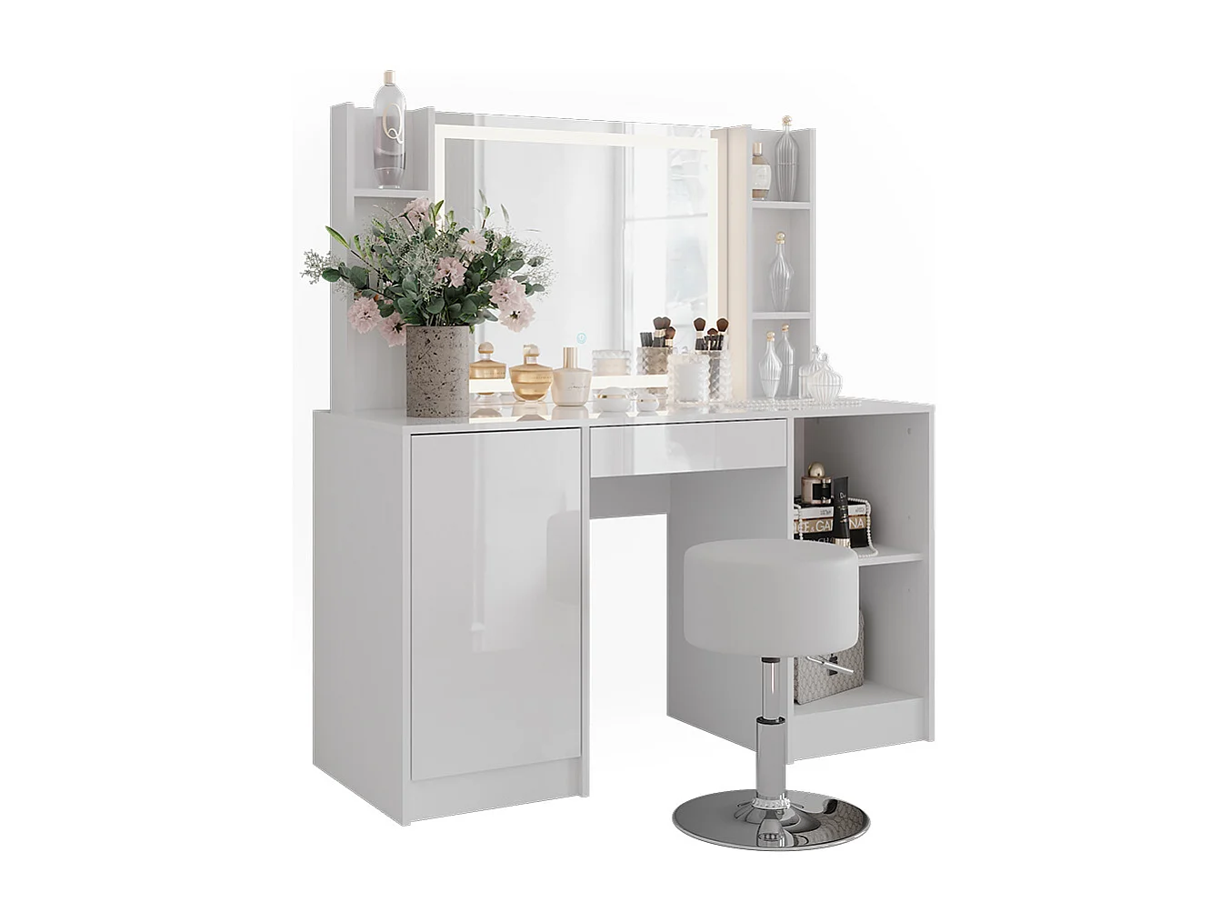 Schminktisch weiß/weiß hochglanz 128.2x50.1x76 sherry