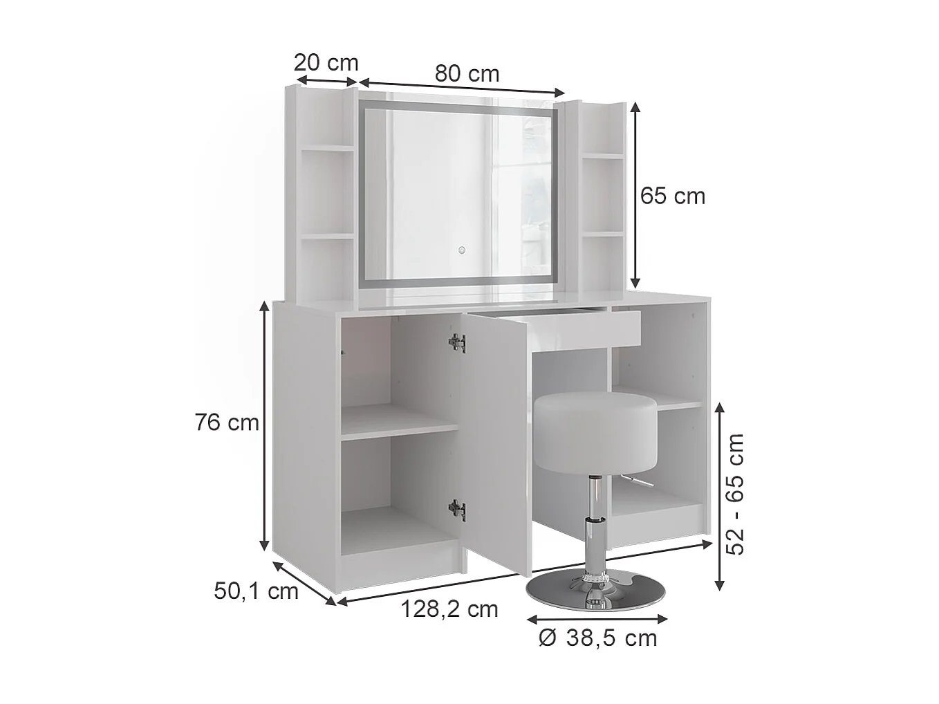 Vanity table white/white high gloss 128.2x50.1x76 sherry
