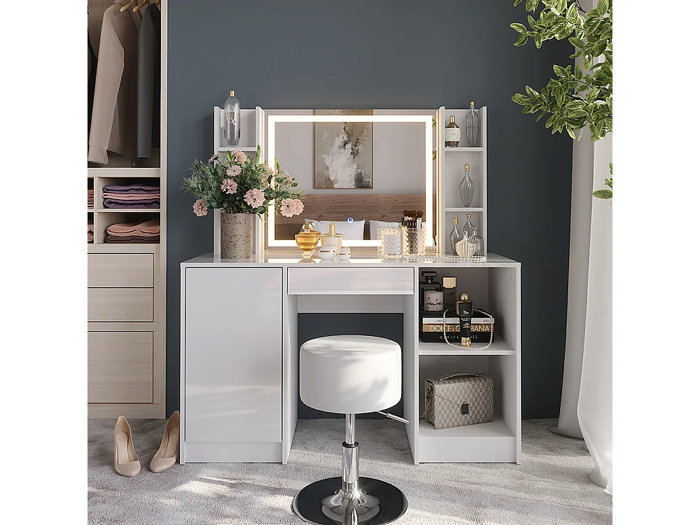 Vanity table white/white high gloss 128.2x50.1x76 sherry