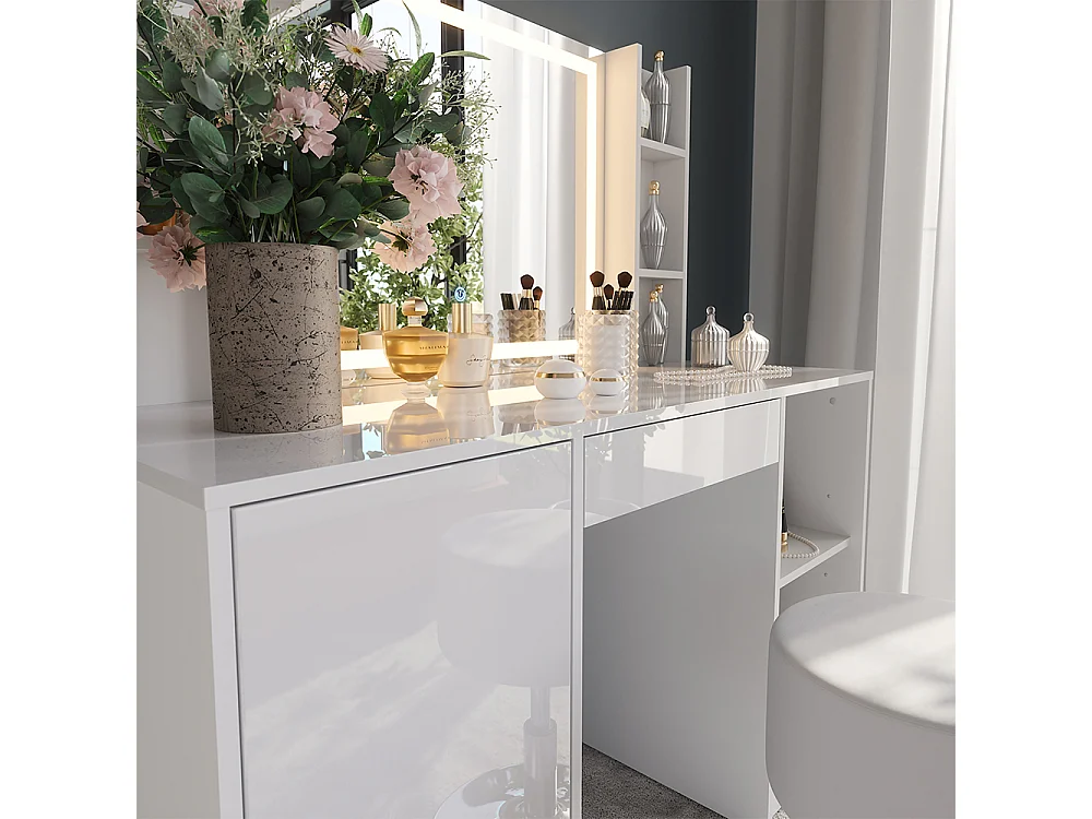 Vanity table white/white high gloss 128.2x50.1x76 sherry