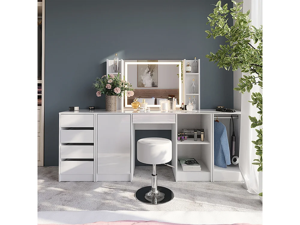 Vanity table white/white high gloss 128.2x50.1x76 sherry