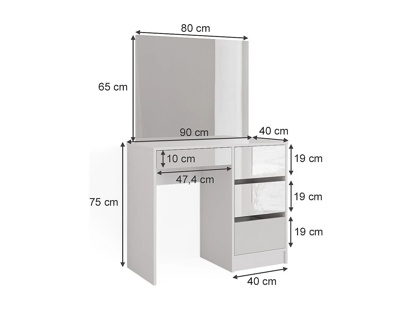 Coiffeuse blanc 90x40x75 sherry