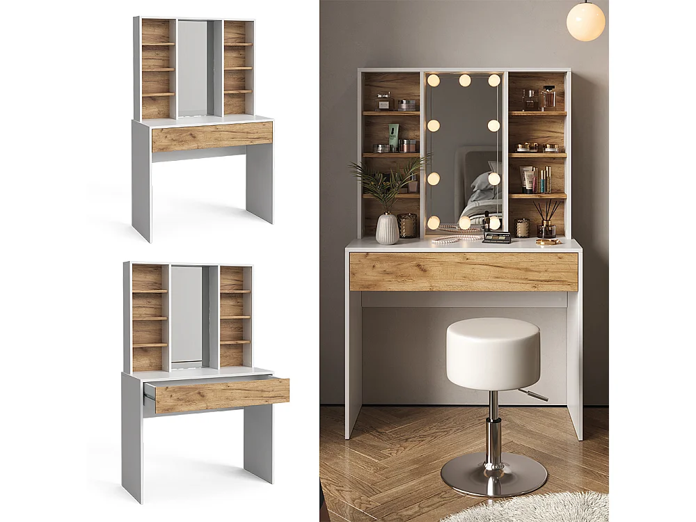 Tocador oro potencia roble/blanco 93x40x147 alexa