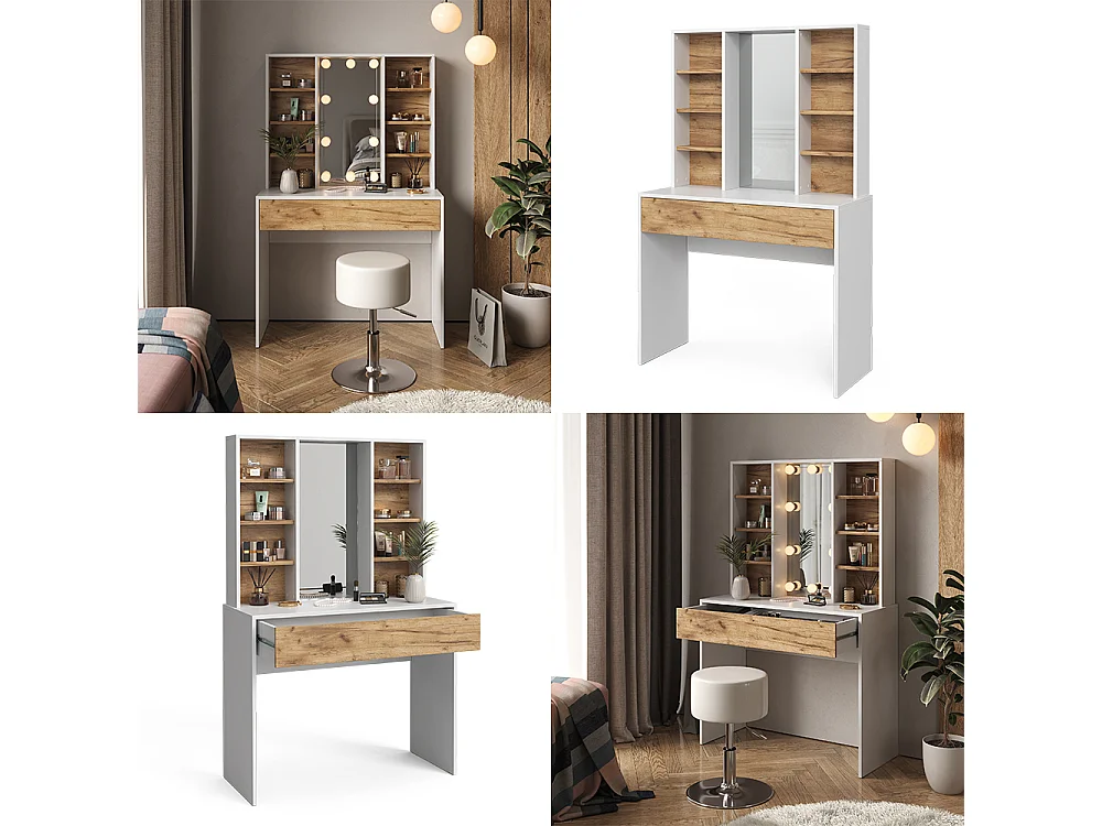 Tocador oro potencia roble/blanco 93x40x147 alexa