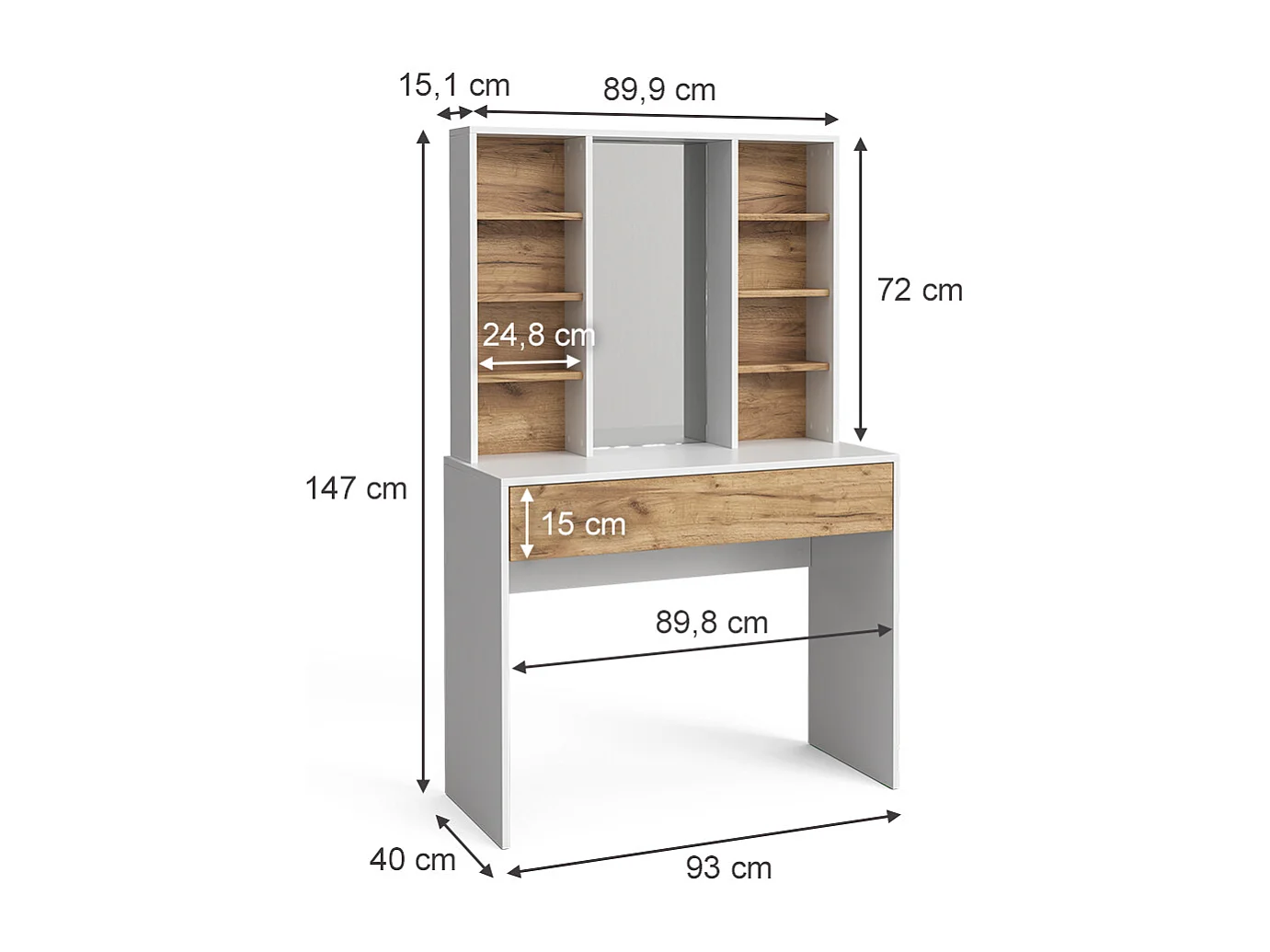 Coiffeuse chêne doré/blanc 93x40x147 alexa
