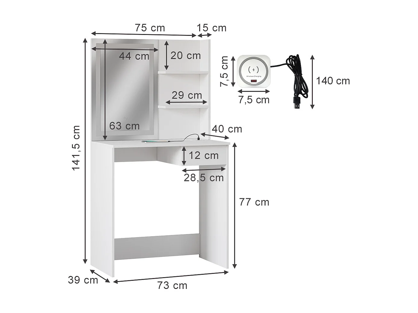 Coiffeuse blanc 75x40x141 dekos