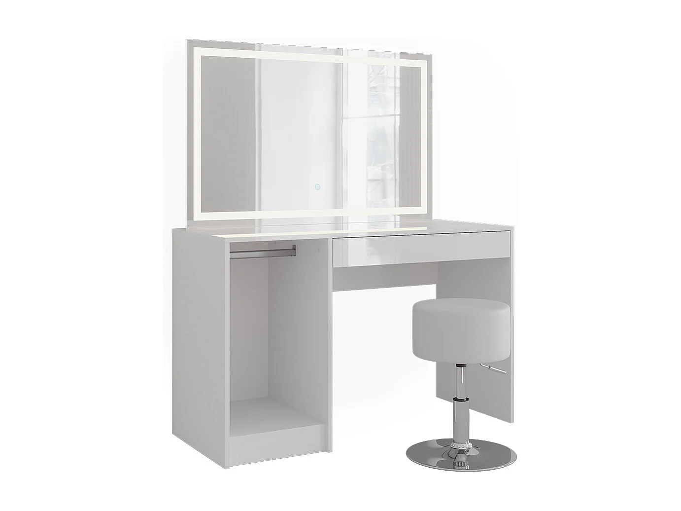 Kaptafel set met kruk wit/wit hoogglans 119.8x50.1x76 sherry