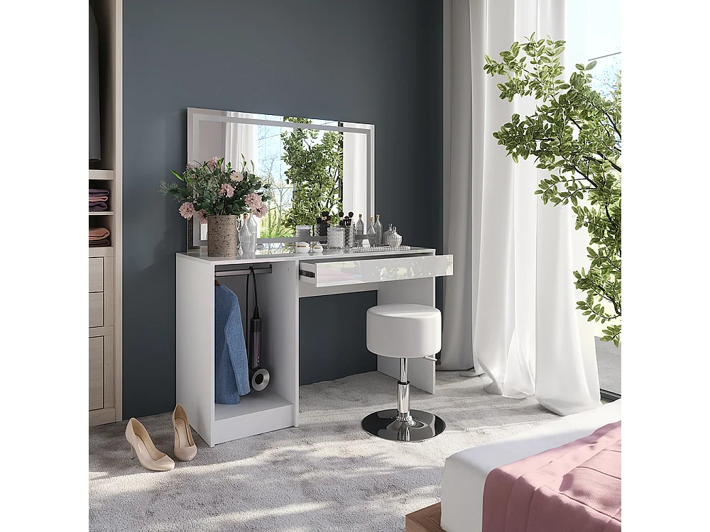 Kaptafel set met kruk wit/wit hoogglans 119.8x50.1x76 sherry