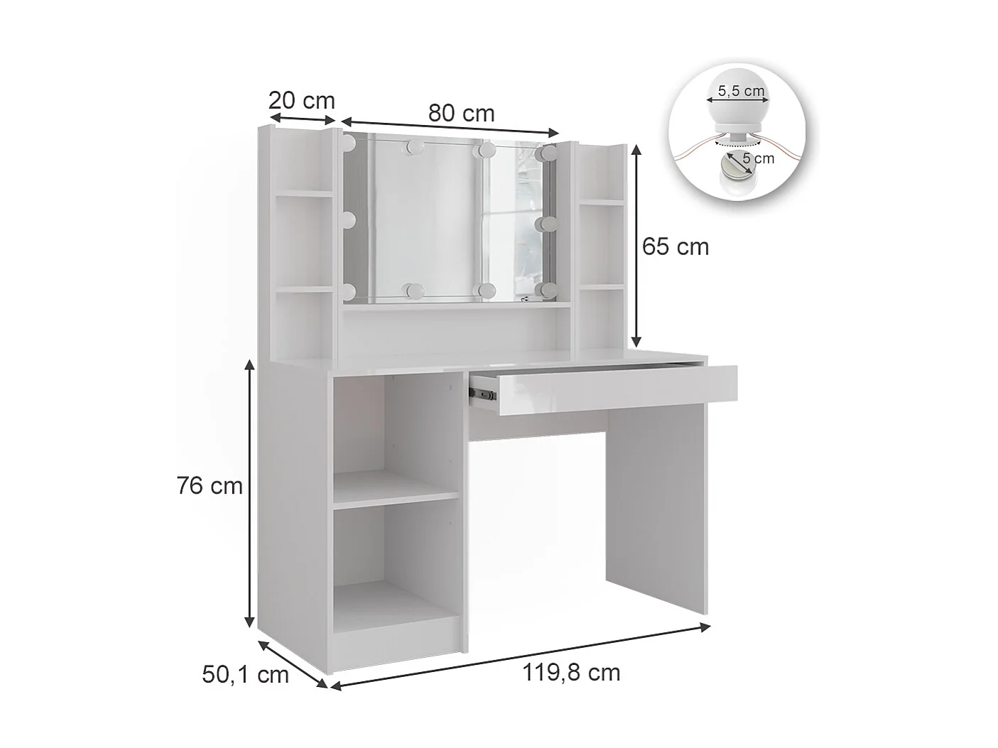 Coiffeuse blanc/blanc brillant 119.8x50.1x76 sherry