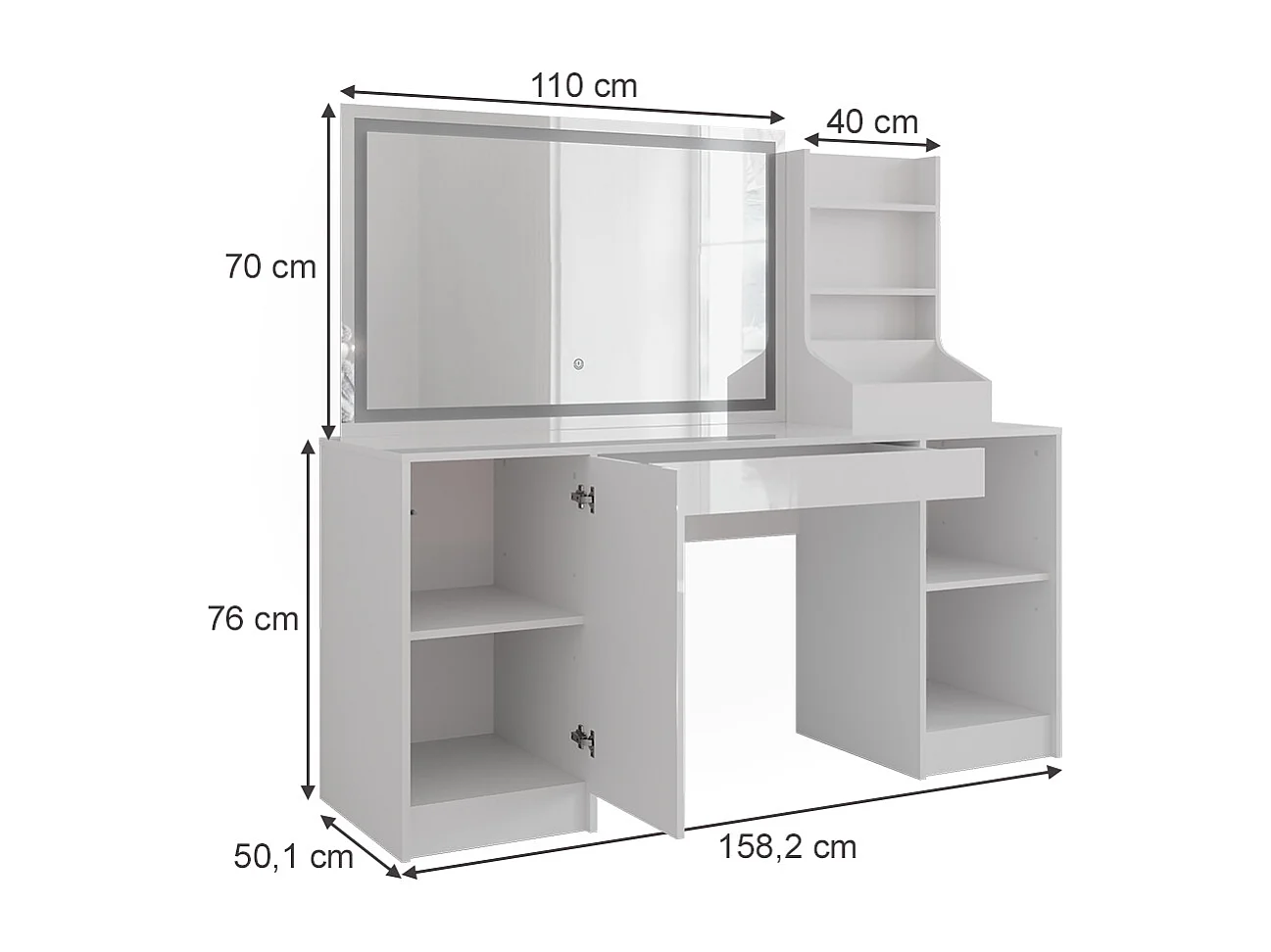 Vanity table white/white high gloss 158.2x50.1x76 sherry