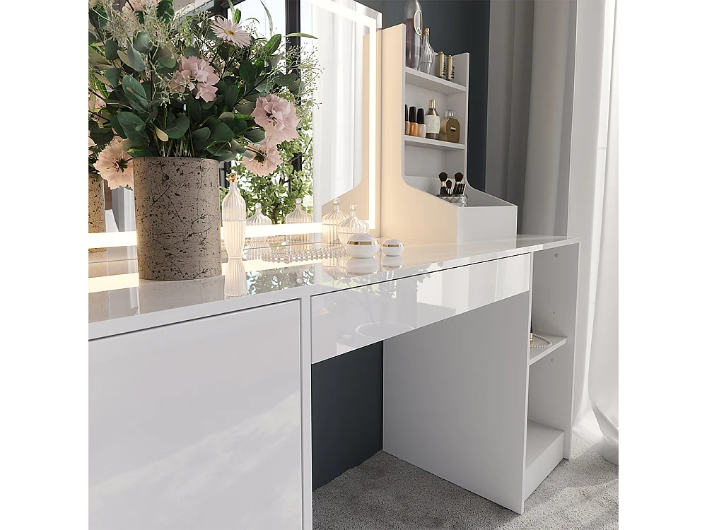 Vanity table white/white high gloss 158.2x50.1x76 sherry