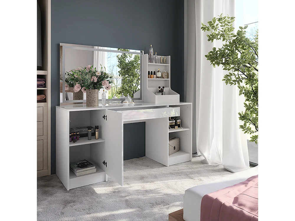 Vanity table white/white high gloss 158.2x50.1x76 sherry