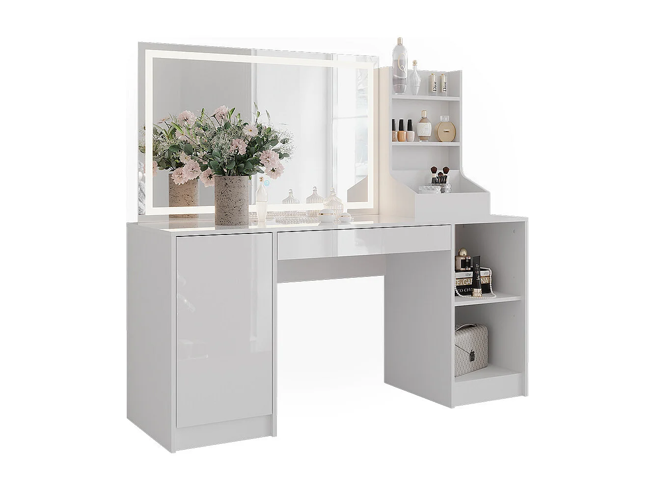 Vanity table white/white high gloss 158.2x50.1x76 sherry