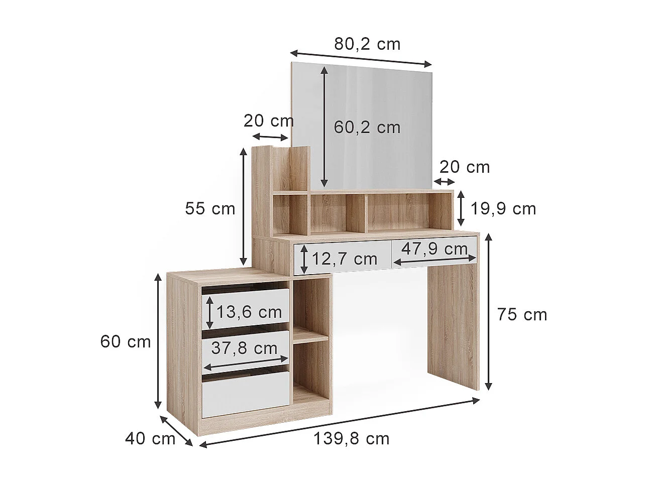 Tocador blanco/sonoma 139.8x40x115 anja