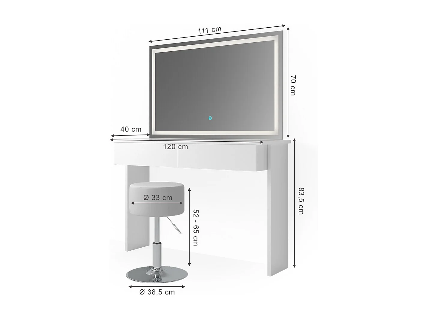 Vanity table white 120x40x83 azur