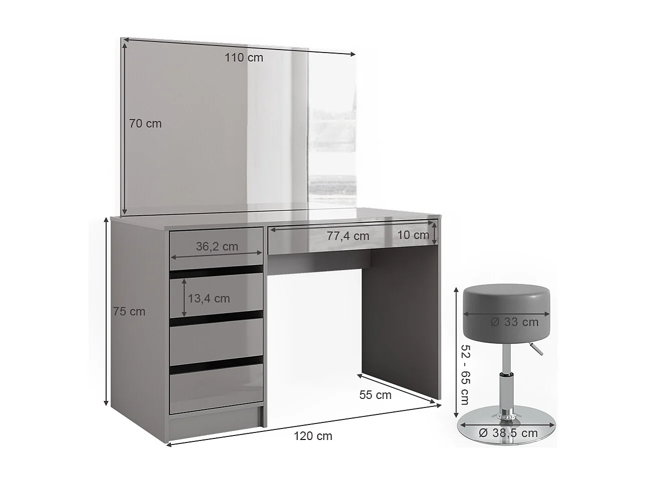 Tocador gris 120x55x75 sherry