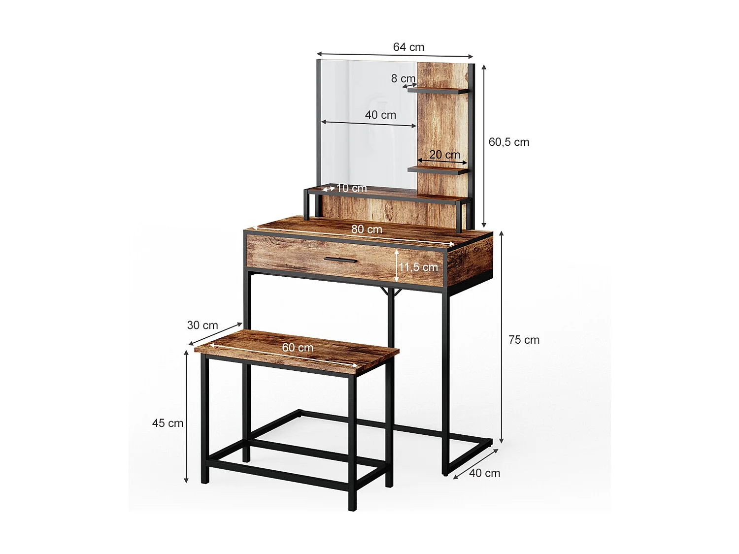 Vanity table antique wood 80x40x135.5 fyrk