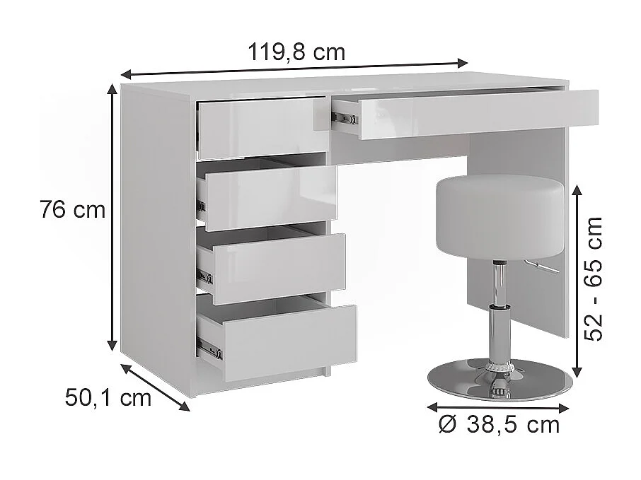 Vanity table white/white high gloss 119.8x50.1x76 sherry